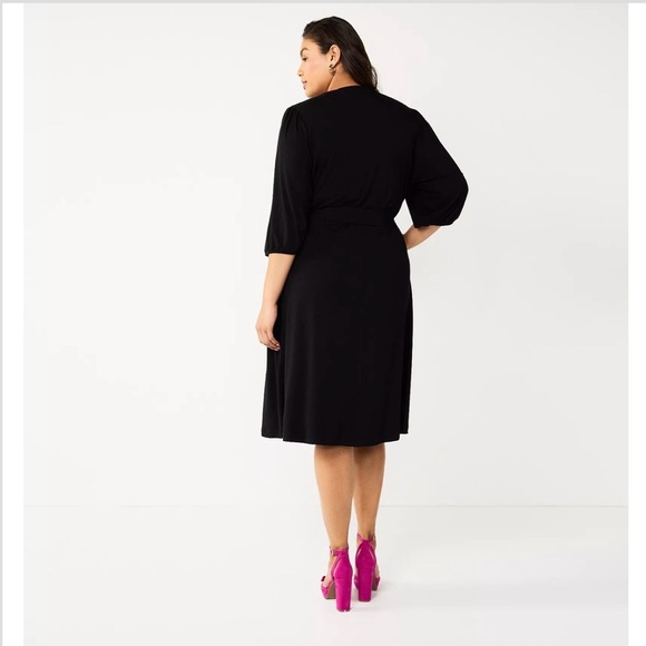 Draper James RSVP Plus Size Womens Midi Knit Wrap Dress Black Belted 3XL NWT - Picture 2 of 16
